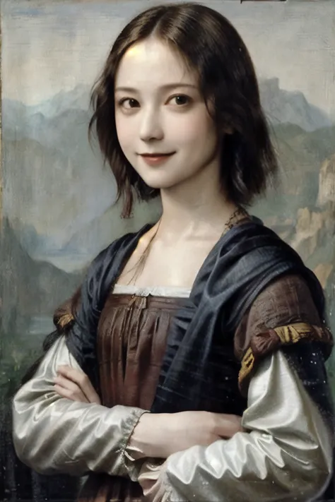 260 20-year-old female, (short hair),(Real), smile,  (Paintings by Leonardo da Vinci)