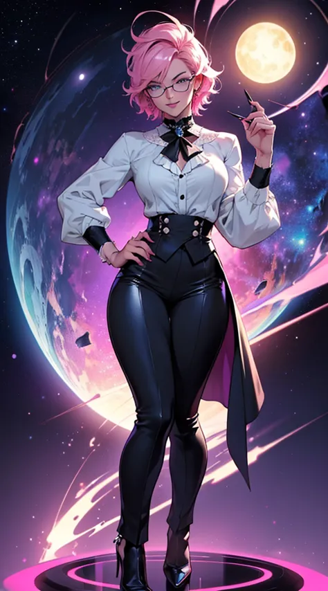 butler outfit, short pink hair, blue colored eyes, ashen skin, demon, claws, bangss, gothic art, full body shot shot, elegant po...