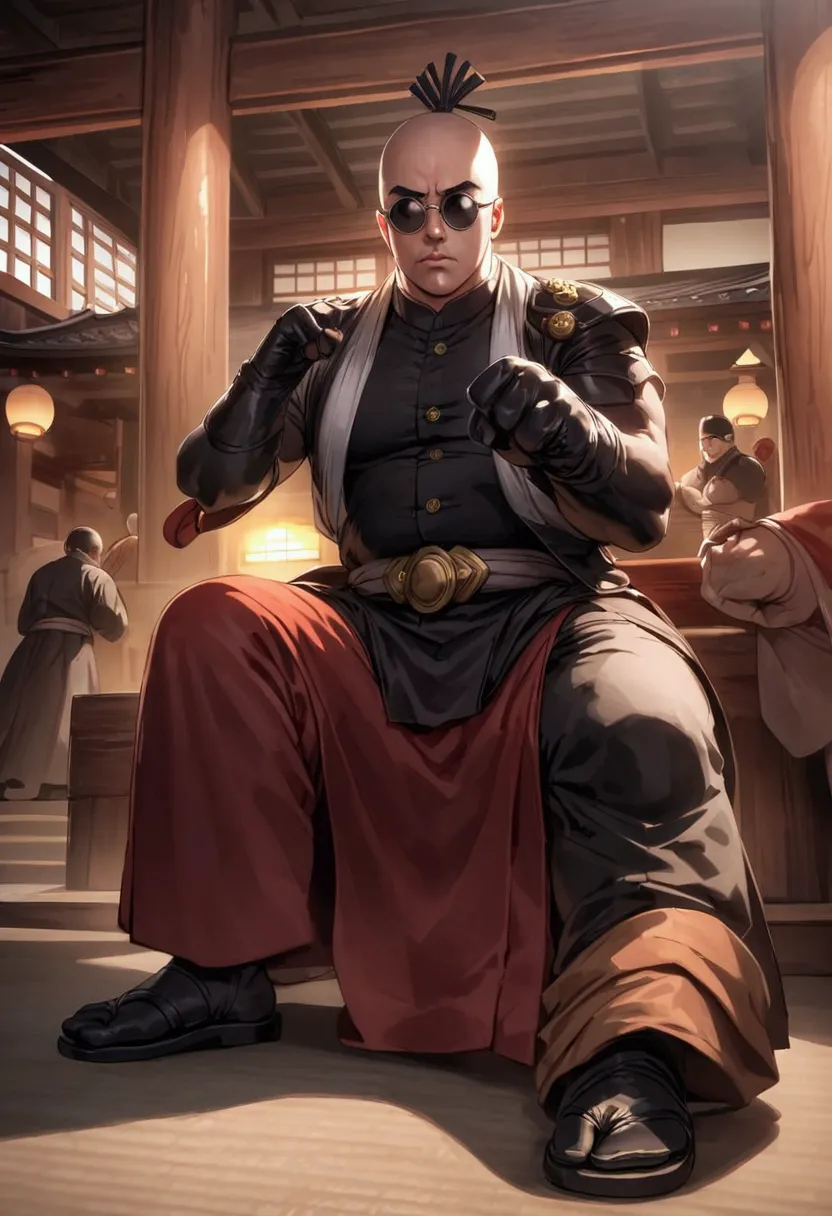 Japanese monk、Small、Round sunglasses、Hero of Justice、One Punch Man、Japanese Temples、strongest