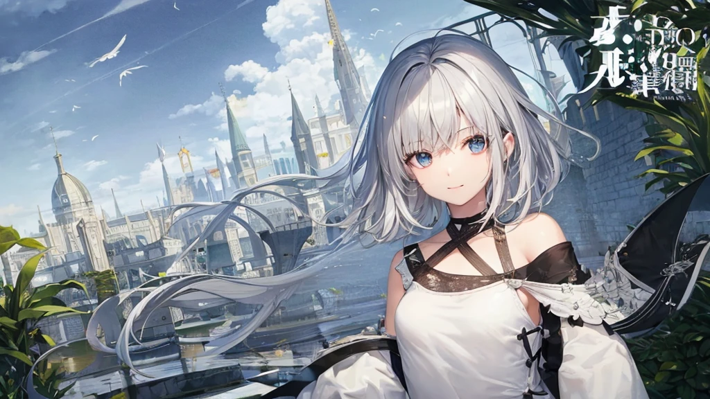 Ultra HD,Look at the viewers, Put your hands behind your back, With a girl, 20-year-old, 非常にShort Hair, Long bangs between the eyes, Pale blue eyes, Very detailed,(masterpiece、Highest quality),Gray Hair、Laughter、Fantastic, Silver Hair, Iris, Short hair、 Fluttering Hair、Small Face、明るいsmile、(Detailed face) ,Professional Lighting,Wonderful landscape,blue sky, sunlight,Looking down from above,Portraiture、Open your mouth、Flower Field、Her eyes were shining、Mysterious and enchanting atmosphere。With AI Painting、とてもShort Hair, Long bangs between the eyes, Very detailed,(masterpiece、Highest quality)、alone、Gray Hair、Fantasy, Silver Hair, Fantasyな風景、smile、Open your mouth、short hair、Short Hair、hairpin、black eye、Grey Eyes、Beautiful Eyes、Black Shirt、White hoodie