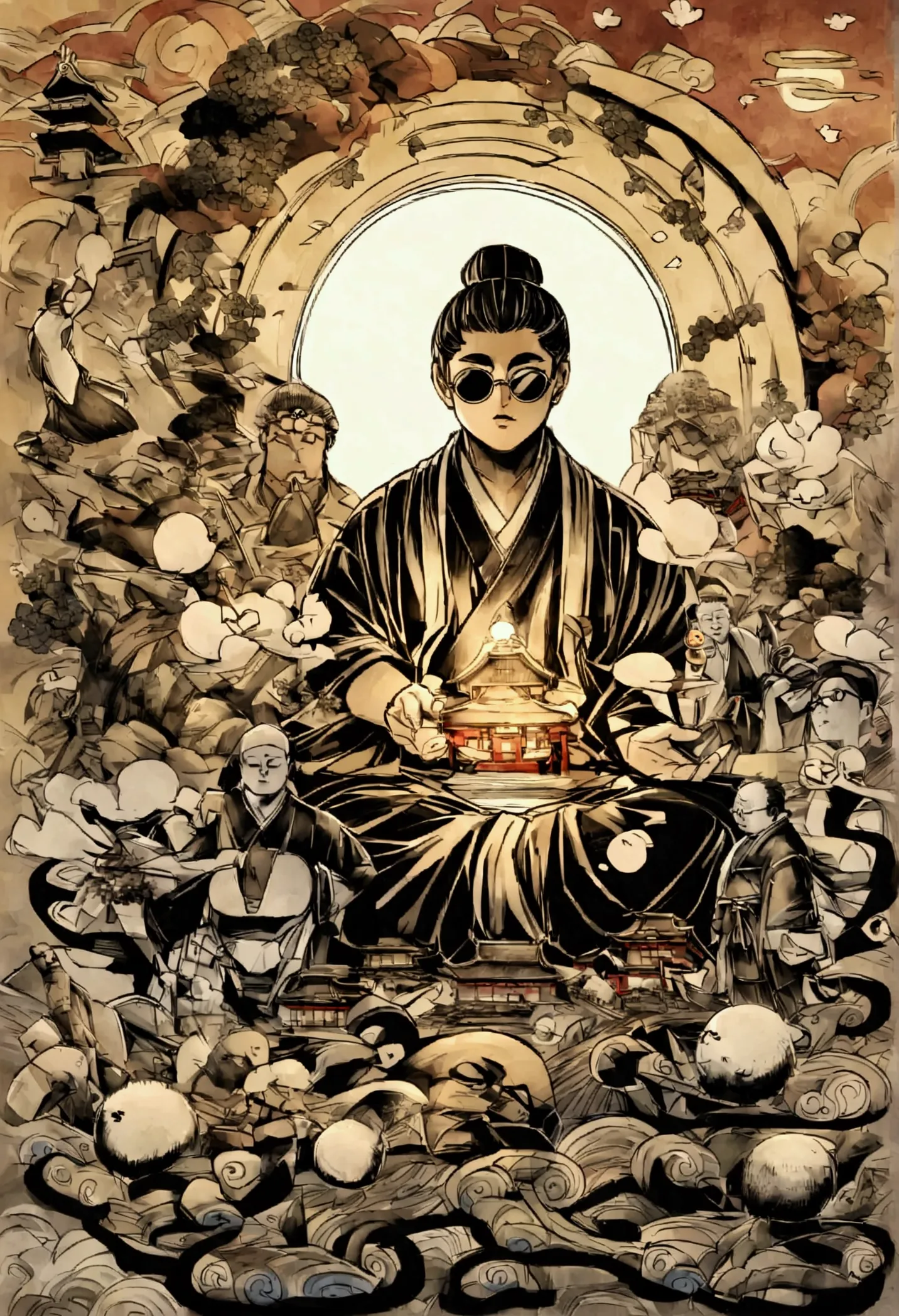 Japanese monk、Small、Round sunglasses、Hero of Justice、One Punch Man、Japanese Temples、Acala、Buddha&#39;s Light