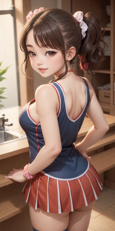 adorable , japanese high school girl, (baby face:0.7), flashy cheerleader cosplay,sleeveless,scrunchie,   (smile, grin:0.6), sug...