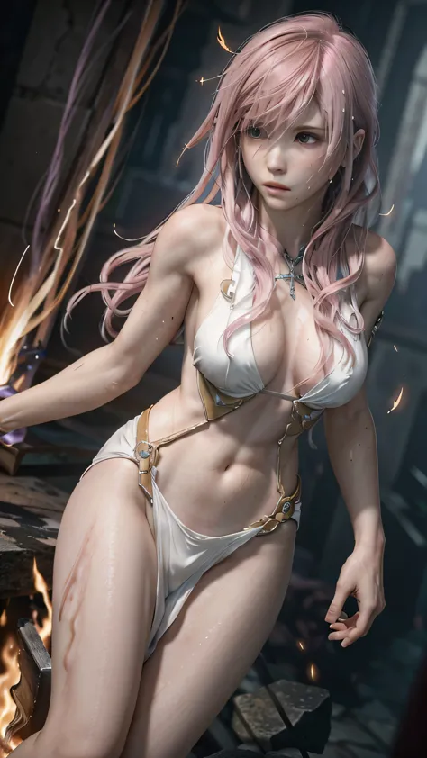 (masterpiece, highest quality:1.3)
lightning ff13, 1 girl, alone, long hair, pink hair、completely naked、all nude、burned by flame...