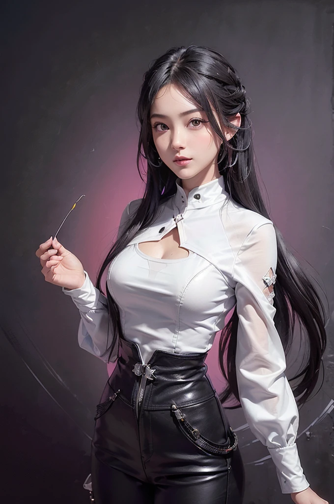 (((Highly detailed CG unit 8K wallpaper:1.2, masterpiece, High resolution:1.2, Highest quality:1.2, Tabletop))), ((Very beautiful woman, Put your hands in your pockets:1.8, Grunge Fashion:1.2, wear a blouson:1.2, Wearing black leather pants, Putting on your shoes)), ((Highly detailed face, Highly detailed black eyes, Highly detailed body, Highest qualityのリアルテクスチャスキン)), (Black-haired, Hair length, White skin, small), ((colorful geometric pattern wall, Colorful wall)), (High Angle, Fisheye Lens:1.3), Surreal, Digital Painting,