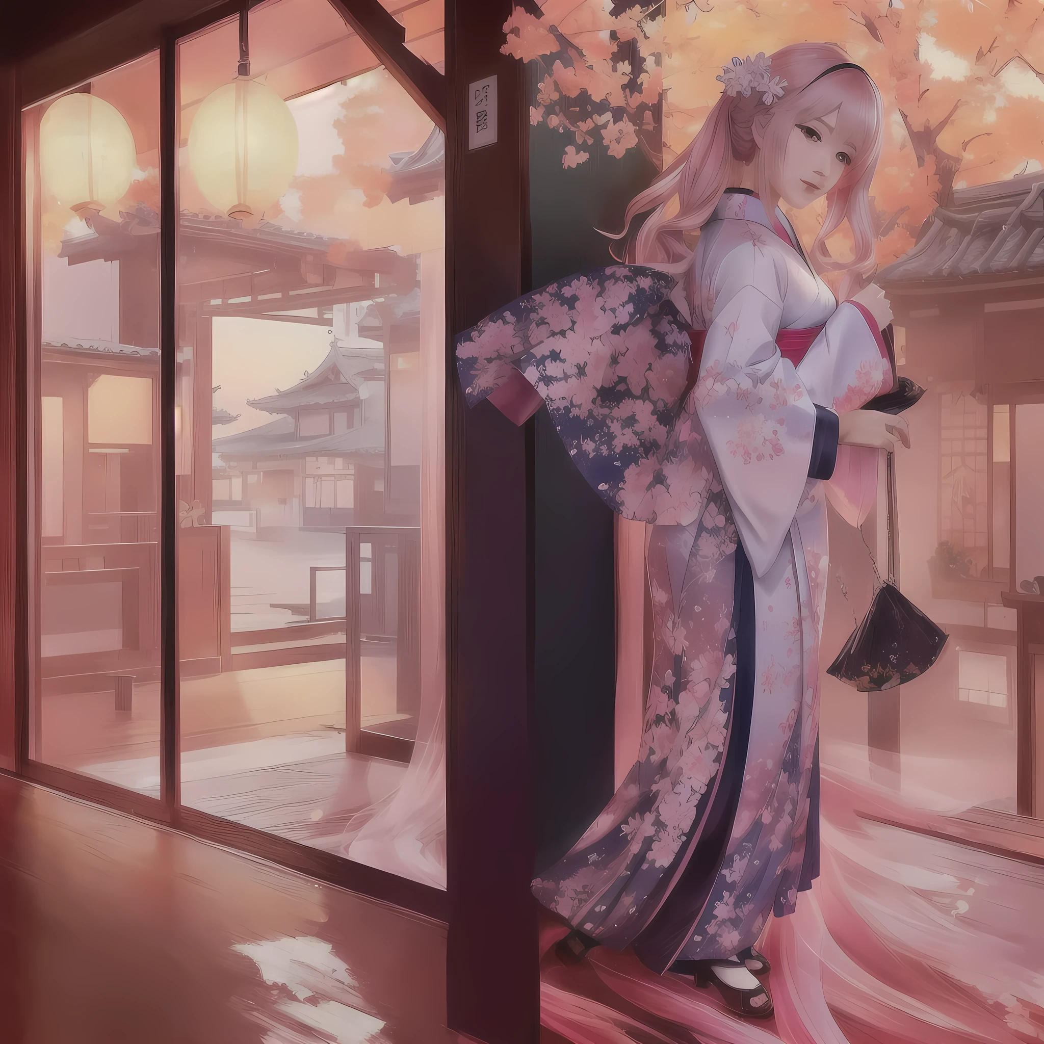 anime - style woman de quimono outfit standing in front of a window, Papéis de parede de arte de anime 8K, Arte em estilo Gweiz, de quimono, de quimono, guweiz no pixiv artstation, tendências no artstation pixiv, arte digital no pixiv, Guweiz na ArtStation Pixiv, Bela ilustração de arte