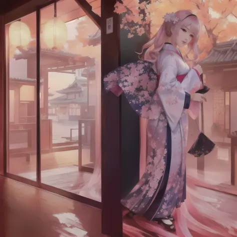 anime - style woman In kimono outfit standing in front of a window, Anime Art Wallpapers 8K, Gweiz-style artwork, In kimono, In ...