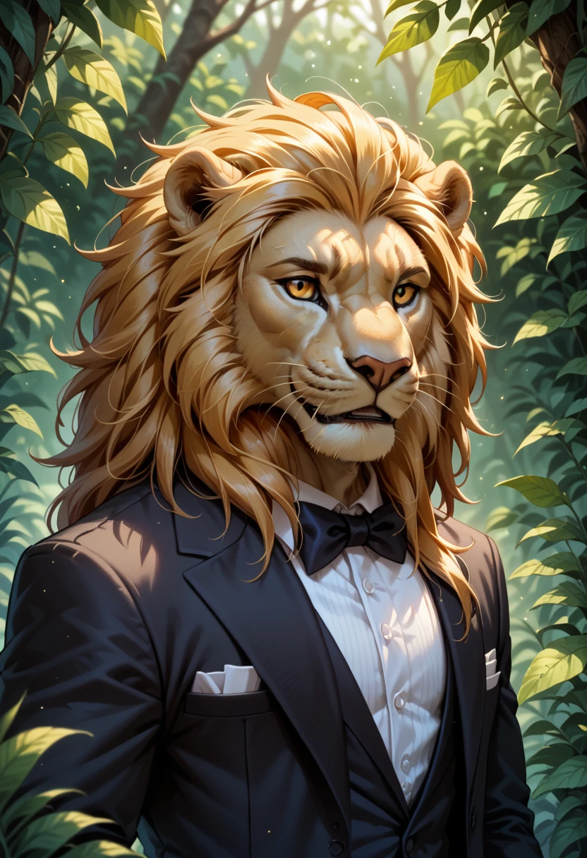 lion，gold，Amber eyes，Lush mane，Tuxedo