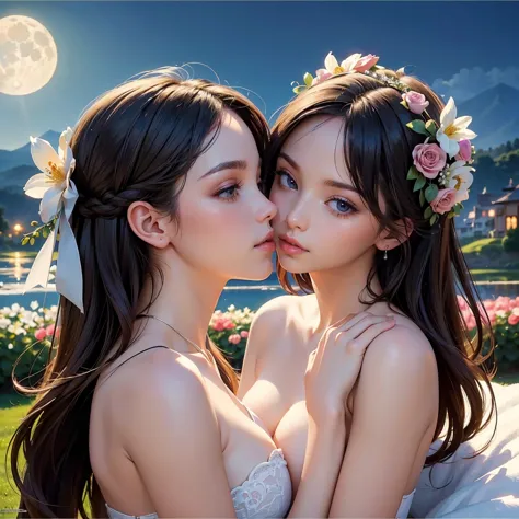 (masterpiece, highest quality, official art, beauty and aesthetic:1.5), perfect anatomy, two women is deeply in love with each o...