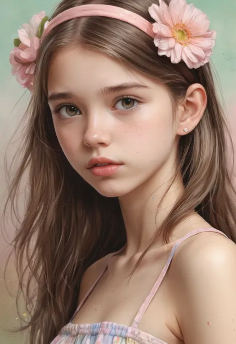 (кинематографическое фfromо:1.3) from (Фfromо до бедер:1.3),(skinny:1.3) Beautiful 12 year old girl, (complex brown hair), высок...