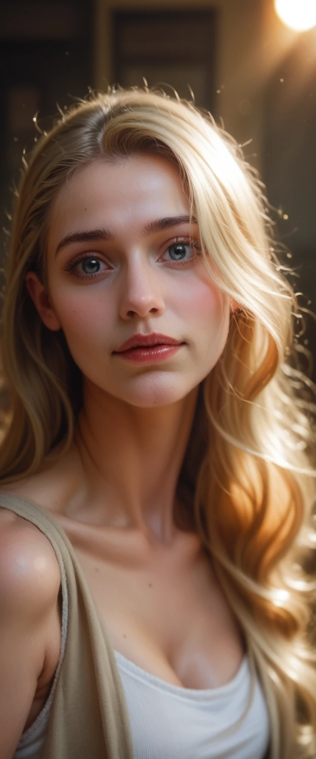 Blonde woman, (high quality,ultra-detailed,realistic:1.37), HDR,uhd,studio lighting, sharpness,Physics-based rendering,extremely detailed description,professionnel,Couleurs vives,bokeh,Portraits 