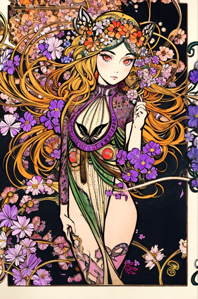 (art nouveau:1.25), maximalism art style,Neon Theme,suprematism,beautiful detailed flower, beautiful detailed eye,Super detailed,flower,超high quality,,eye,flower and hair is same color,Beautiful colors,face,her hair is becoming flower, flower,hair,flower,butterfly,,1 girl cute,,Attention to detail, high quality,Backlight,hair and clothes is flower,Upper Body ,high quality,hair with body ,Web Dress, Upper Body, flower leg, flower hands,body with flower,    flower with clothes , dress with flower, , Particles of light,Black background,  Hair with flower,Small breasts with flower,floating hair with flower,floating1girl,Small breasts,  marbling with hair and clothes, View your viewers,original,Put your arms down, Paper cutting, Black background, High resolution, hair with  flower,hair with flower ,hair,  wavy hair ,Diffuse lighting, Abstract,Butterfly with a body,   Big Top Sleeves, floating,student, [[hair over one eye]],dark,character, 