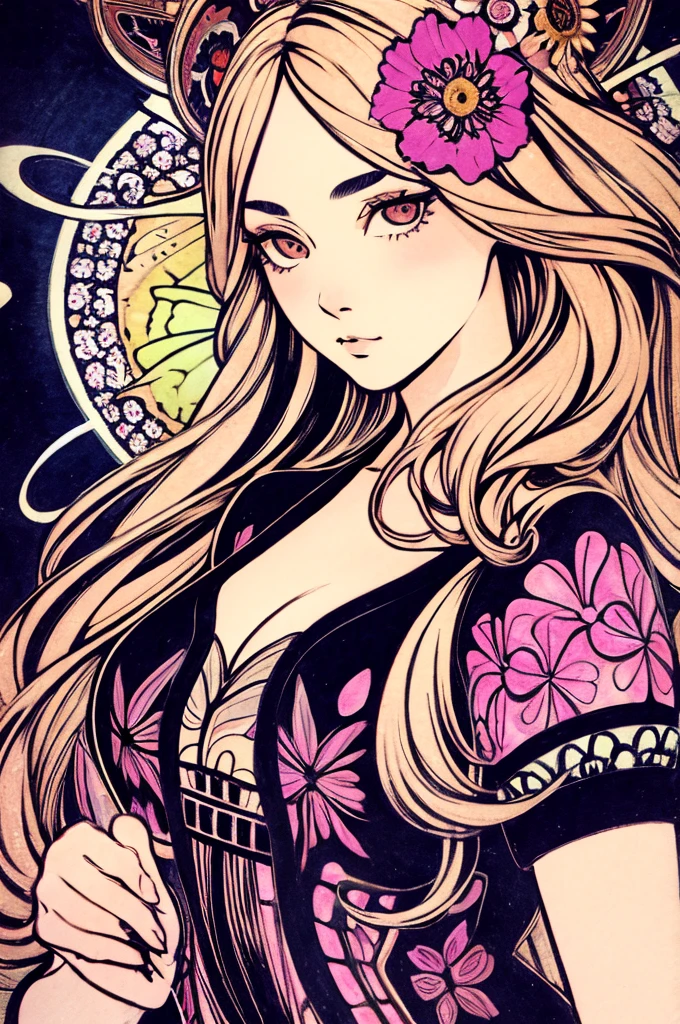 (art nouveau:1.25), maximalism art style,Neon Theme,suprematism,beautiful detailed flower, beautiful detailed eye,Super detailed,flower,超high quality,,eye,flower and hair is same color,Beautiful colors,face,her hair is becoming flower, flower,hair,flower,butterfly,,1 girl cute,,Attention to detail, high quality,Backlight,hair and clothes is flower,Upper Body ,high quality,hair with body ,Web Dress, Upper Body, flower leg, flower hands,body with flower,    flower with clothes , dress with flower, , Particles of light,Black background,  Hair with flower,Small breasts with flower,floating hair with flower,floating1girl,Small breasts,  marbling with hair and clothes, View your viewers,original,Put your arms down, Paper cutting, Black background, High resolution, hair with  flower,hair with flower ,hair,  wavy hair ,Diffuse lighting, Abstract,Butterfly with a body,   Big Top Sleeves, floating,student, [[hair over one eye]],dark,character, 