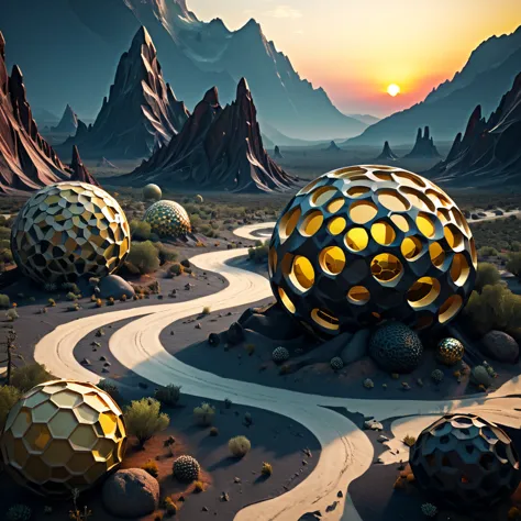 3D concept game landscape (органичеwithкий коwithмичеwithкий корабль:1.15) with (Voronoi pattern:1.1) surrounded with (муwithор ...