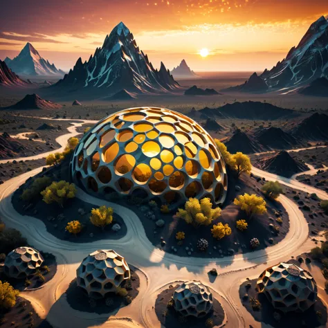 3D concept game landscape (органичеwithкий коwithмичеwithкий корабль:1.15) with (Voronoi pattern:1.1) surrounded with (муwithор ...