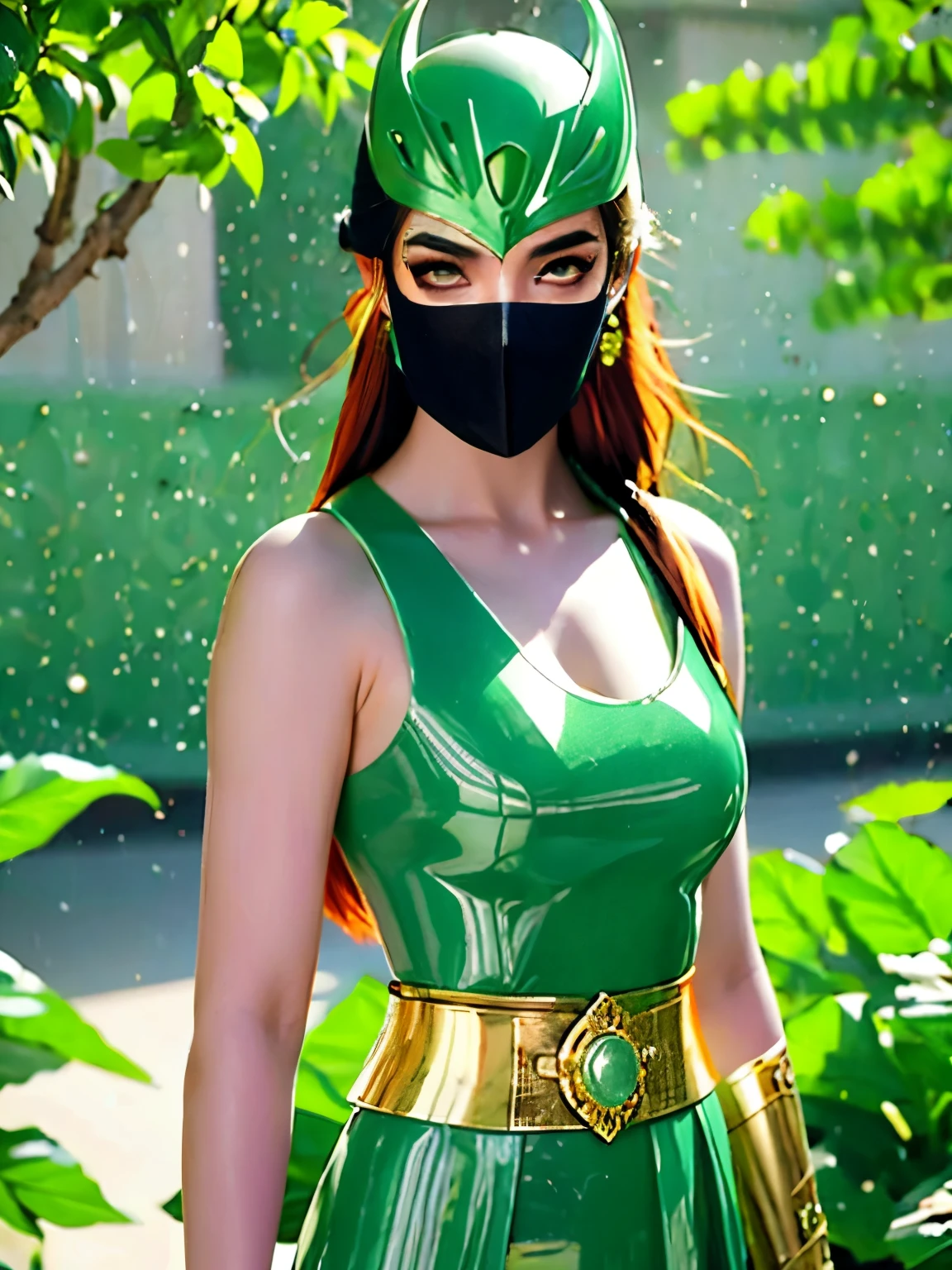 masterpiece，quality，Jade armor，1 Girl，armor，Blurred Background，breast，Depth of Field，Jade Carving Armor，(Half-masked armor:1.5)，Emerald armor，One-Eyed Giant，Upper Body，Above the hips，Armor with orange jade balls，Gold shoulder straps，Jade Breastplate，Orange Hair，Whole body nail，earrings，Goggles，helmet，jewelry，Lips，Long hair，Looking at the audience，solo，Upper Body