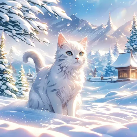 cat，snow