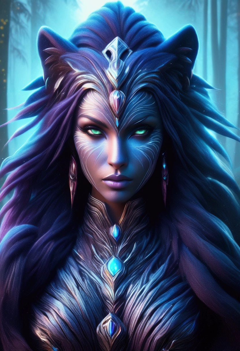 ภาพประกอบที่มีรายละเอียดสูงเป็นพิเศษของ Tyrande Whisperwind ที่กำลังสงสัยในป่า, เสือดำยักษ์ข้างๆ เธอ, คุณภาพสูง, คุณภาพสุดยอด, รายละเอียดคมชัด, รายละเอียดสูง, การเรนเดอร์ค่าออกเทน, เครื่องยนต์ที่ไม่จริง 5.0 กราฟิก, รูปลักษณ์แบบภาพยนตร์, เหมือนจริง, ไฮเปอร์เรียลลิสม์, {{{วอร์คราฟต์}}}, ตัวละคร Warcraft, รูปร่างเพรียวสวย, ร่างกายที่สมบูรณ์แบบ, ร่างกายที่สวยงาม, หน้าสวย, ใบหน้าที่ดีมาก, ใบหน้าสวยมาก, หน้าละเอียดมาก, ลักษณะใบหน้าที่ละเอียดมาก, ร่างกายที่มีรายละเอียดสูง, ใบหน้าที่มีรายละเอียดสูง, ผ้าสวย