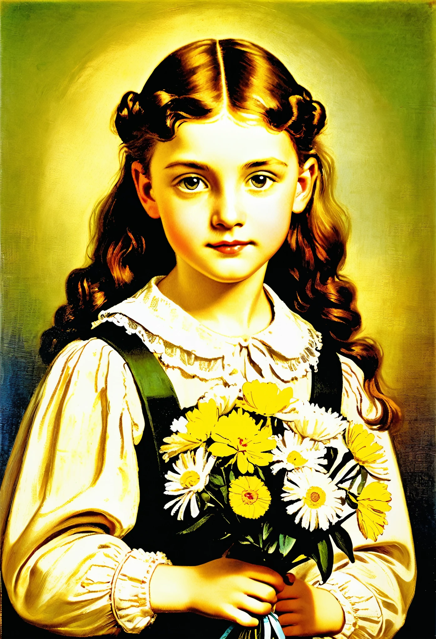 arafed portrait of a young girl holding a bouquet of flowers, young girl, portrait young girl, inspired by Adolf Hirémy-Hirschl, portrait of a young girl, inspired by Lajos Gulácsy, by Hugo Anton Fisher, portrait of girl, portrait of a girl, inspired by Margaret Brundage, inspired by Adolphe Willette