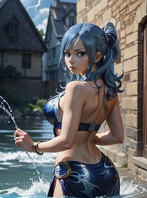 (Juvia Lockser:1.2), (Fairy Tail:1.2), water mage, (flowing blue hair:1.2), ((masterpiece:1.4, best quality)), ((masterpiece, be...