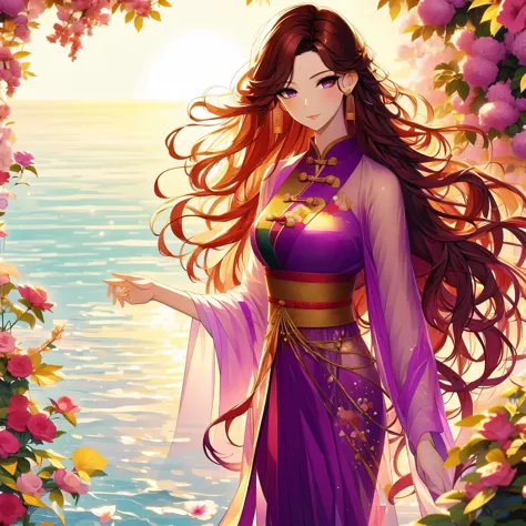 (masterpiece, best quality:1.2), 1 women, xian mei, solo, 18 year, chinese clothes, ultra long purple skirt, purple eyes, long d...