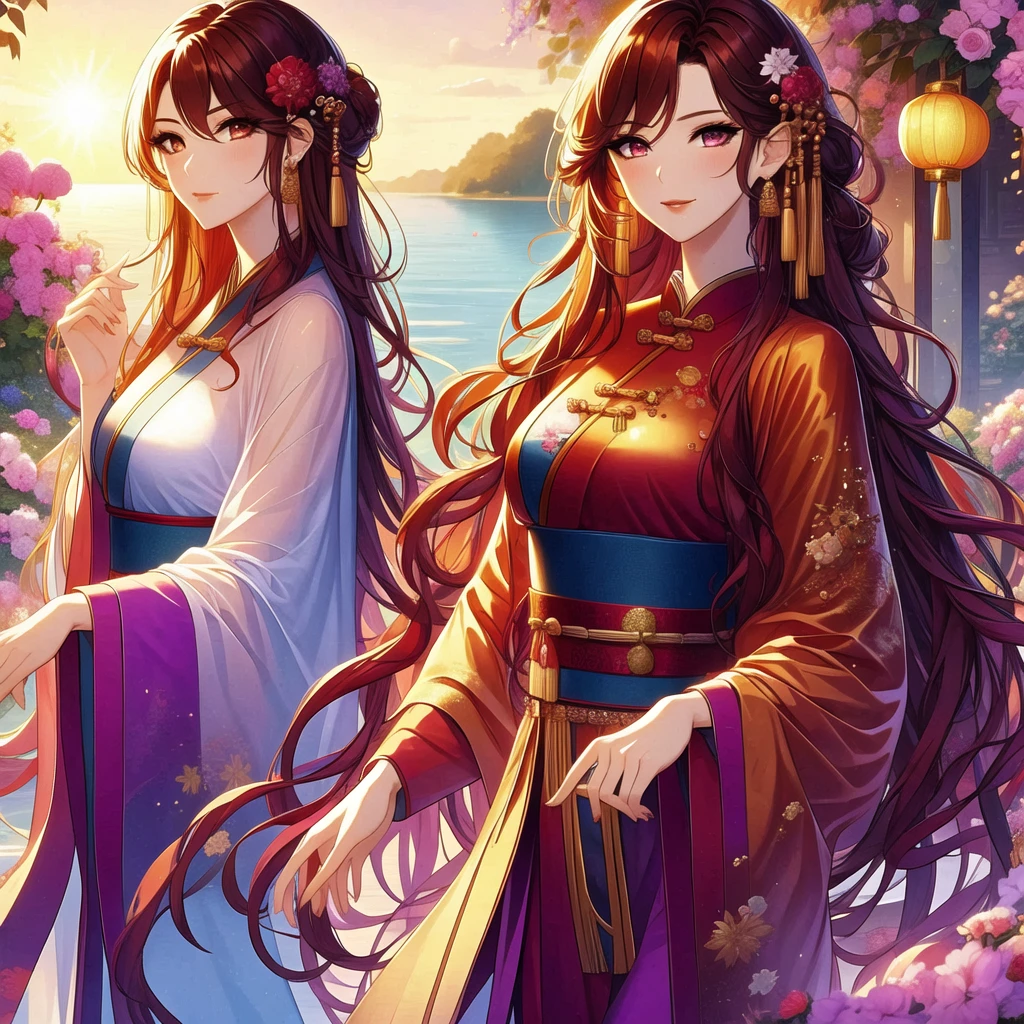 (masterpiece, best quality:1,2), 1 female, Xian mei, solo, 18 years old, Chinese clothes, ultra long purple skirt, purple eyes, long black curly hair, bangs, jewelry, perfect anatomy, dark purple hanfu,