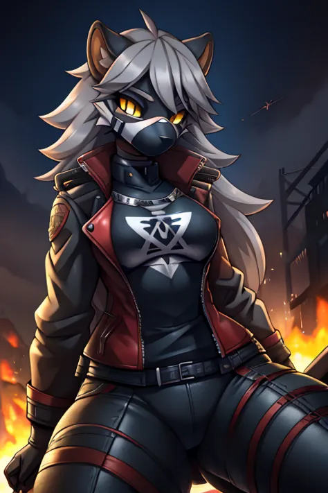 anthro furry tiger, ((Anarchist)) (rides a motorcycle), absurdity, a high resolution, ultra detailed, 1 girl,oversized jacket wi...