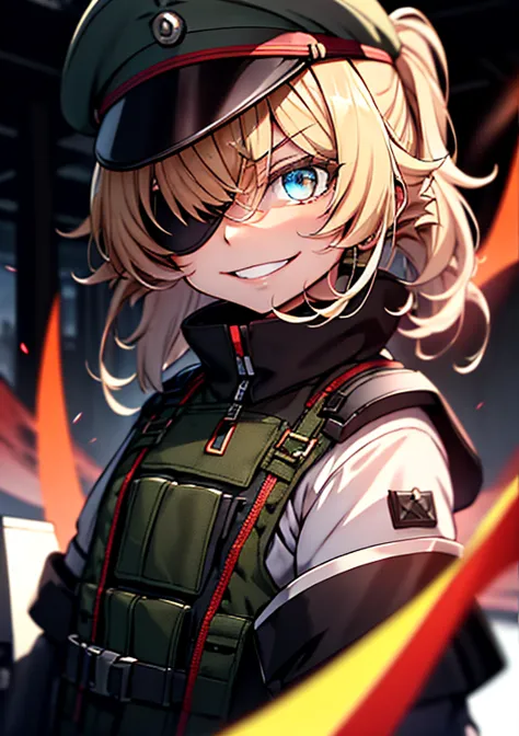 (​masterpiece,top-quality:1.1), 1girl 独奏, 1girl em, 独奏, 小柄, flat-chested, militar, black military uniform, a blond, black eye pa...