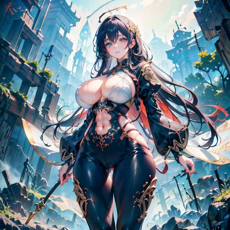 Anime Kawaii sexy Perfect Slim sensual body large breast and huge thighs, An intricate and highly detailed illustration of anime (Young girl).A beautiful girl with large breasts, toned abs, shy expression, wearing tight pants, muscular man, photorealistic, 8k, hyperdetailed, chiaroscuro lighting, cinematic composition, dramatic colors