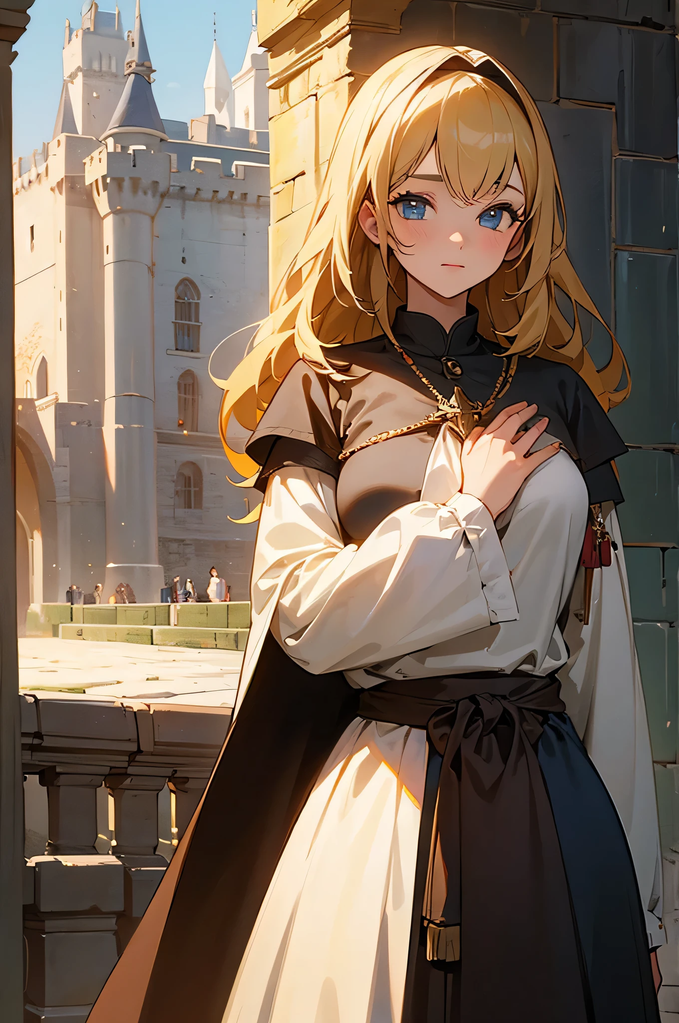 young female, Medieval era, knight, castle background