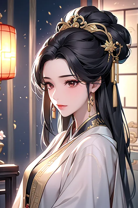 Black Hair, Immortal, Royal sister, Stepmother, Gold Robe, Taoist robe, Chinese style, Hair Bunch, light blush，