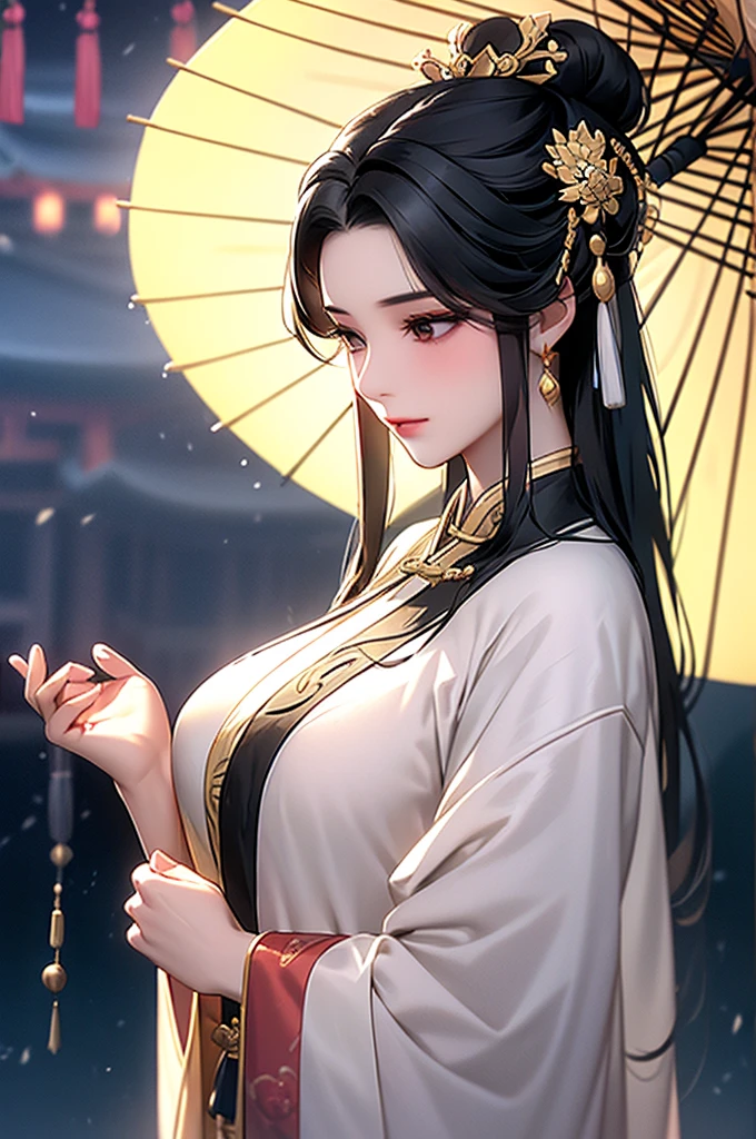 Black Hair, Immortal, Royal sister, Stepmother, Gold Robe, Taoist robe, Chinese style, Hair Bunch, light blush，