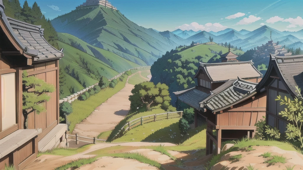 animated landscape of a man standing on a hill overlooking a village, anime countryside landscape, animated landscape, towns ， unreal engine, Chinese people, dojo on a mountain, beautiful animated landscape, animated landscape, 2d game environment design., animated landscape concept art, japanese people, animated landscape wallpaper, ancient asian village, Ross Tran. scenic background, animated background art, japanese rural village