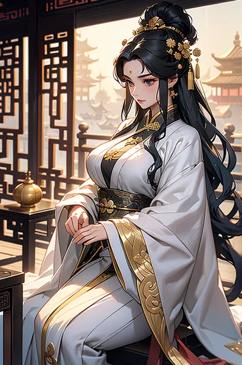 Black Hair, Immortal, Royal sister, Stepmother, Gold Robe, Taoist robe, Chinese style, Hair Bunch, Big breasts