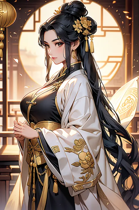 Black Hair, Immortal, Royal sister, Stepmother, Gold Robe, Taoist robe, Chinese style, Hair Bunch, Big breasts