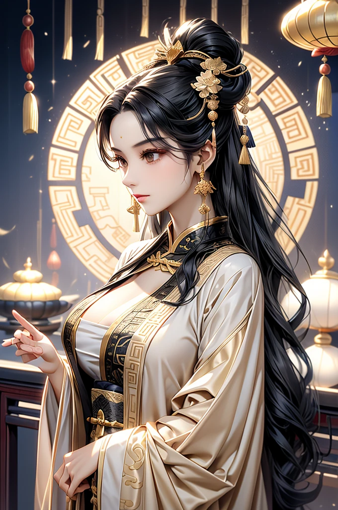 Black Hair, Immortal, Royal sister, Stepmother, Gold Robe, Taoist robe, Chinese style, Hair Bunch