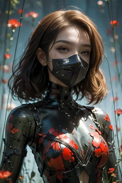 a close up of a person wearing a mask, artwork in the style of guweiz, attractive WOLF MAN, gradient red to black, very creepy, ...