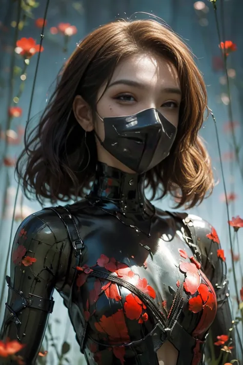 a close up of a person wearing a mask, artwork in the style of guweiz, attractive wolf man, gradient red to black, very creepy, ...