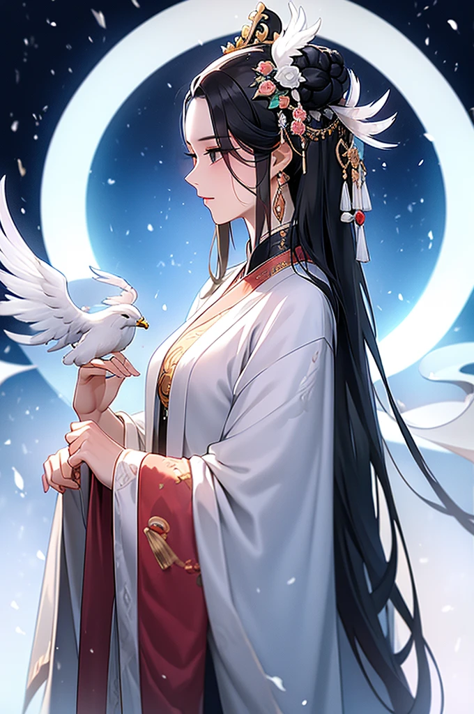 Black Hair, Immortal, Beauty, Royal sister, Stepmother, White Taoist robe, Phoenix Coronet, Hair Bunch