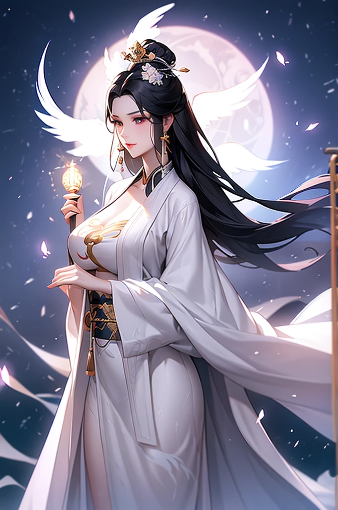 Black Hair, Immortal, Beauty, Royal sister, Stepmother, White Taoist robe, Phoenix Coronet, Hair Bunch, Phoenix Sense, Beautiful breasts