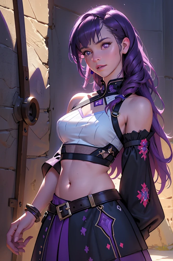 a woman wearing a crop top with underboob, extremely detailed, photorealistic, high resolution, cinematic lighting, stunning, elegant, beautiful detailed face and eyes, long eyelashes, flawless skin, studio lighting, hyper detailed, 8k, masterpiece, concept art, digital art, fantasy, dreamy, ethereal, romantic