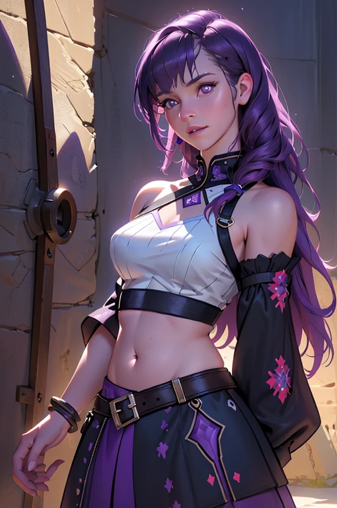 a woman wearing a crop top with underboob, extremely detailed, photorealistic, high resolution, cinematic lighting, stunning, elegant, beautiful detailed face and eyes, long eyelashes, flawless skin, studio lighting, hyper detailed, 8k, masterpiece, concept art, digital art, fantasy, dreamy, ethereal, romantic