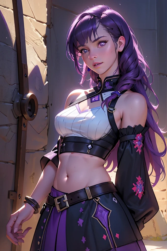 a woman wearing a crop top with underboob, extremely detailed, photorealistic, high resolution, cinematic lighting, stunning, elegant, beautiful detailed face and eyes, long eyelashes, flawless skin, studio lighting, hyper detailed, 8k, masterpiece, concept art, digital art, fantasy, dreamy, ethereal, romantic