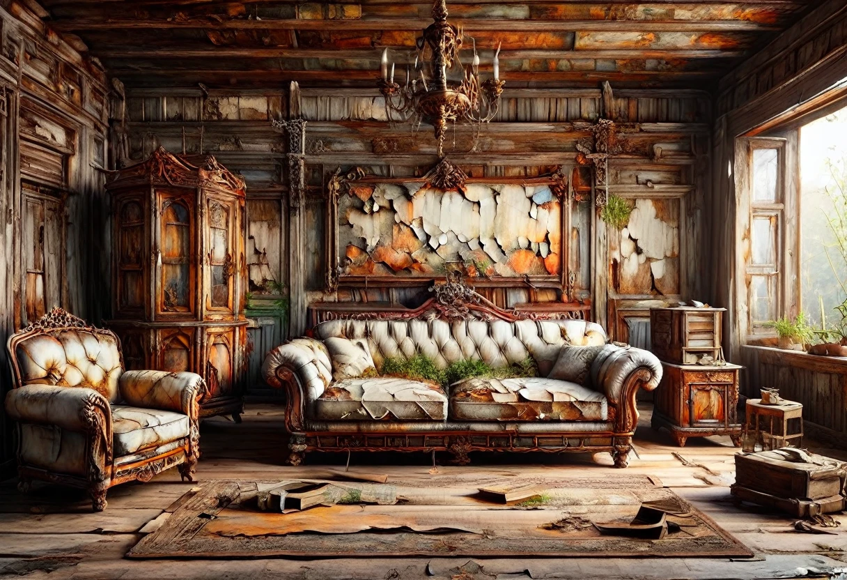 living room ,  old and rotten antique furniture  , ais-olde 