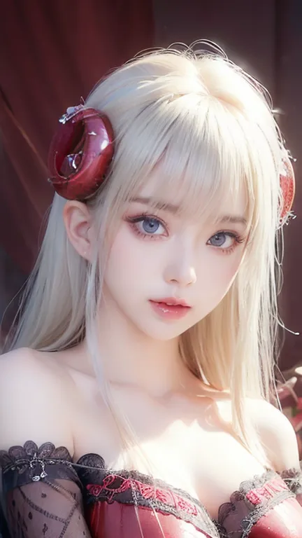 ((Highest quality))、((Very detailed))、(Detailed eyes:1.6))、((Temptation Pose:1.6))、(Huge breasts:1.3)、Platinum Blonde Hair、Black...