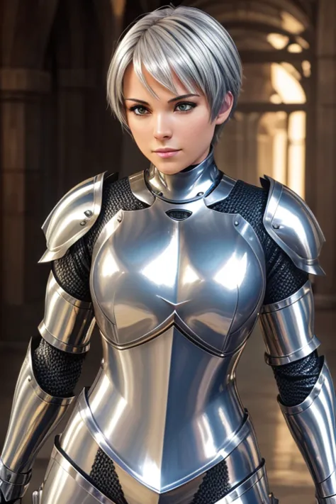 perfect anatomy　highest quality,perfect anatomy　highest quality,highest resolution,(((metallic shiny armor)))　woman　knight　silve...