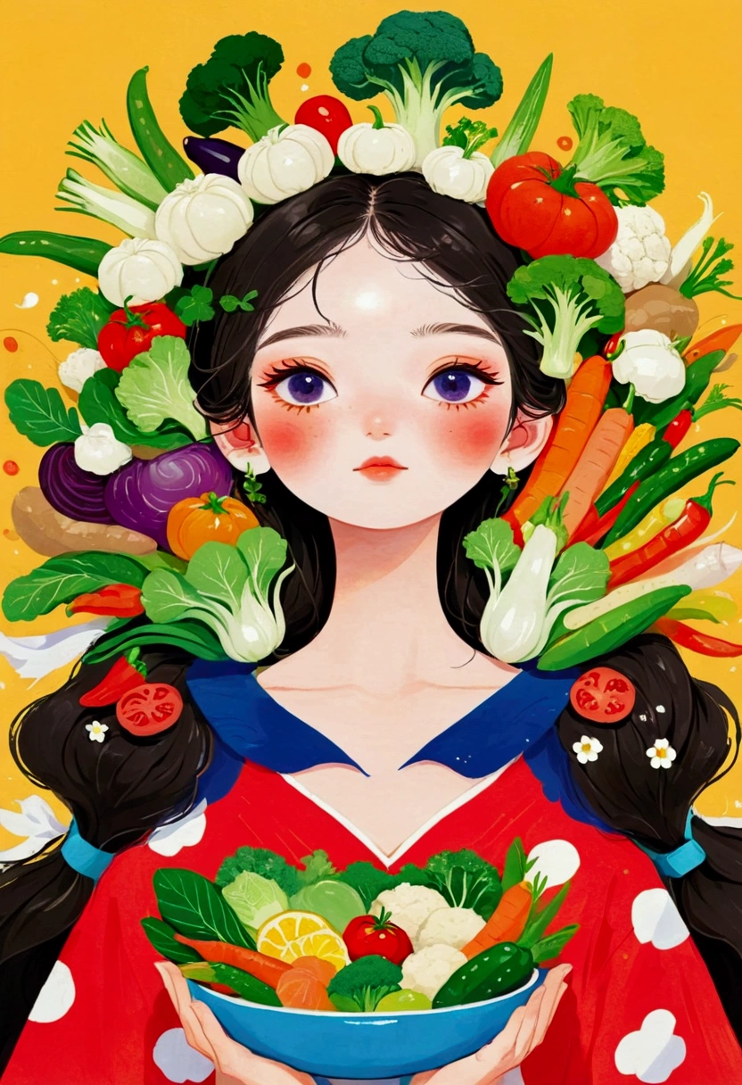 There is a girl with a bunch of vegetables on her head, Amazing food illustrations, author Kim Hwan-gi, author Tan Ting-pho, Li Song, author：Toth Wu, author Kim Jeong-hui, Cute illustrations, author Ryan Yee, author：Kim Eung-hwan, author Jang Seung-eop, author：Naohisa Inoue, Ni Duan