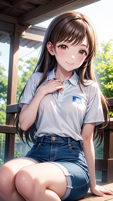 highest quality、high resolution、high definition、hd、((garden、squat down on one knee))、(nitta minami、long hair、medium chest、brown ...