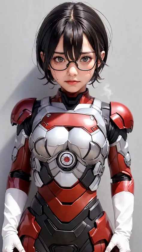 Highest quality　8k Iron Man Suit Girl　Kindergarten girl　Sweaty face　cute　short hair　boyish　Steam coming out of my head　My hair i...