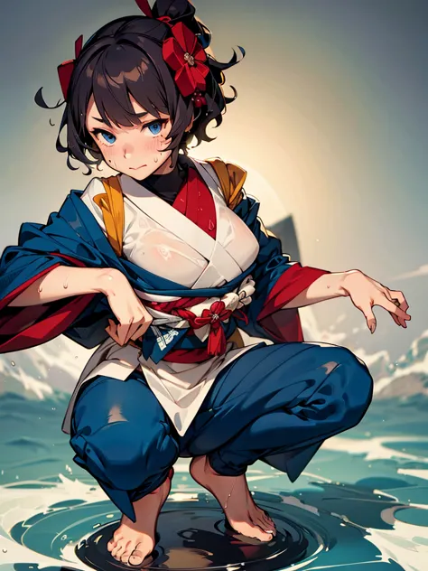 hokusai,peeing, squatting, hands on knees, (high resolution), (8k), (very detailed), (4k), (pixiv), perfect face, beautiful eyes...