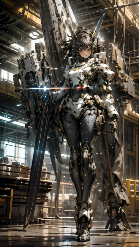 chiaroscuro, close up, light, ray tracing, ultra hd, masterpiece, high detail, high resolution，full body portrait of mecha woman...